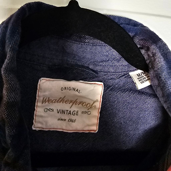 Weatherproof M dark blue, grey, black flannel button down flannel shirt - Picture 2 of 16